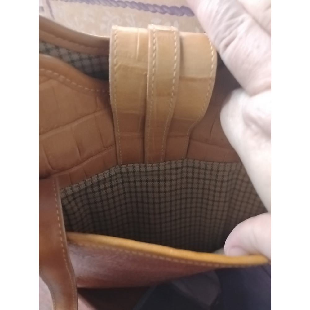 BRIGHTON Tan Cream Brown Croc Leather Bucket Shoulder Handbag Satchel Purse Bag - Picture 6 of 11
